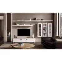 AEA Wohnzimmer Lowboard Wohnwand Holz Schrank Design Weiß Modern Set 6tlg.