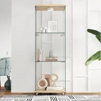MODFU - Vitrinekast - Led-Verlichting - Glas - Mdf - Natuurlijk - 42,5 X 36,5 X 121,7 Cm