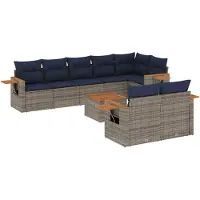 vidaXL 9-delige tuinmeubelset met kussens, grijs, polyrotan
