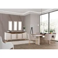 AEA Essgruppe Esszimmer Essecke Esstisch Stühle Sideboard Holz Beige 8tlg