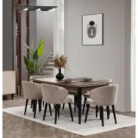 AEA Essgruppe Holz Essecke Esszimmer Esstisch Stühle Set 7tlg Braun Tisch