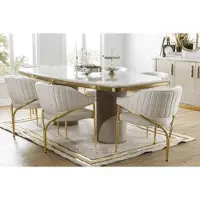 AEA Luxus Esszimmer Einrichtung Tisch mit 6 Stühlen Metall Gruppe 7tlg Metall
