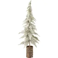 J-Line Besneeuwde kerstboom met houten voet - polyethyleen - wit/naturel - medium