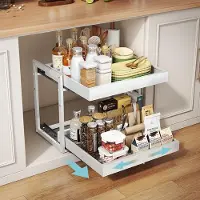 BOTC Uittrekbare Keukenkast Organizer - Verstelbare Kastlade 32-52 cm - Zonder Boren - Draagvermogen 25 kg - Voor Keukenkast & Voorraadkast - Wit