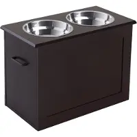 Aosom Paws hondenbak met opbergruimte 2 bakjes voerstation kattenbak espresso