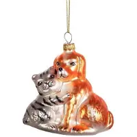 Sass & Belle Glazen kerstbal, ornament hond & kat van sass& belle 9cm