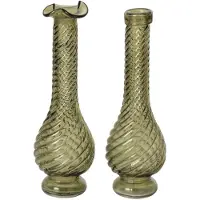 J-Line Geribbelde vaas - glas - kakigroen - assortiment van 2