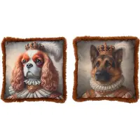 J-Line kussen Hond + Kroon - polyester - roestbruin - 2 stuks