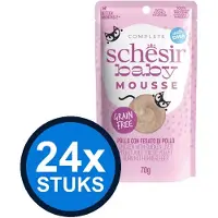 Schesir 24x Baby Kitten Mousse - Kip - Kattenvoer Natvoer - 70g