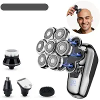 MODFU Elektrisch scheerapparaat heren, 7D zwevende messen, IPX7 waterdicht, magnetisch afneembare kop, met opzetstukken, ABS