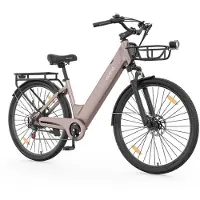 SmartAI SmarAI C1 Pro Elektrische Stadsfiets 28 Inch - 250W Motor - 36V18Ah Accu - Extra Groot Bereik tot 120 km- Shimano 7 versnellingen - Verende Voorvork - Inclusief Fietsmand en Slot-Champagne Goud