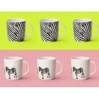 COSY&TRENDY Leopard Animal Serie - set van 6: 3 Zebra Mokken & 3 Gestreepte Mokken – 36 cl – – Keramiek – Zwart/Wit Design – Trendy Koffiemokken