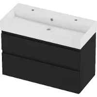 Proline zara badmeubelset porselein loft 2 kraangaten 100x46x73 cm glans wit mat zwart