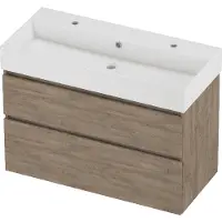 Proline zara badmeubelset porselein loft 2 kraangaten asymmetrisch 100x46x73 cm glans wit raw oak