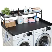 Vevor werkblad voor wasmachine en droger (137 x 69,9 cm) met haken en opbergruimte, voor organisatie en opslag in de wasruimte, provisiekelder of keuken. Draagvermogen tot 113 kg, zwart