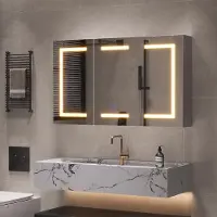 UnboxG Spiegelschaaf voor de badkamer, 100,4 x 60 cm, met LED-verlichting, touchbediening, anti-condensfunctie, stopcontact en USB-aansluiting, 3 LED's, badkamerspiegelkast