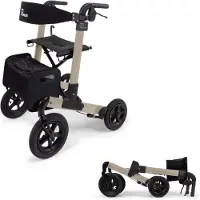 Parvum Luxo Air Rollator - Luchtbanden & dubbel opvouwbaar (6,9kg) - Incl. stokhouder, tas & rugleuning - Champagne