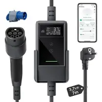 De Draagbare lader dé EV 3,7 kW, Type 2, voor stopcontact 230V Schuko, 7 meter, met app