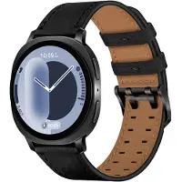 Strap-it Leren bandje met dubbele pin geschikt voor Samsung Galaxy Watch 9 (40/44mm) / Watch 8 (40/44mm) / 8 Classic (46mm) - Zwart