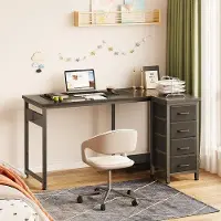 Benza Ibenzoa L-vormige hoekbureau, 120 x 70 cm – ruimtebesparend, met 4 stoffen lades, links/rechts monteerbaar, geschikt voor thuiswerken en kantoor