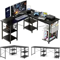 Zelurxx Zwart bureau in L-vorm, 240 x 140 cm, draagvermogen 180 kg, met kabelmanagement
