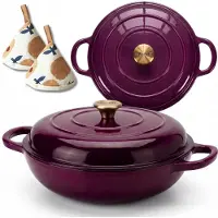 Hage - Braadpan - Lage Gietijzeren Braadpan met Deksel - Geëmailleerd - Oven & Inductie Geschikt - Voor Braden, Stoven en Ovenschotels - 3 Liters - 40.5 x 30 x 10.5 cm - Auberginepaars
