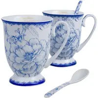 Queen Isabell - Koffiemokken met lepel 250ml - Elegant porselein met uniek artistiek ontwerp