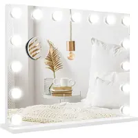 HOMCOM LED Vanity Makeup Mirror-Glas, Metall-58L x 14B x 48H cm-Weiß