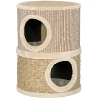 PawHut Krabpalen toren, 49 cm hoog, Ø35,5 cm, tweelaags kattenhuis, pluche en sisal