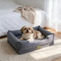 Bingopaw WISFOR Hondenbed, verkoelend hondenbankje, hondenmatras, met verhoogde randen, waterdicht, wasbaar, afneembare hoes, maat M: 77 x 63 x 18 cm
