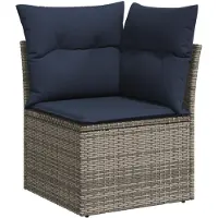 vidaXL Tuinhoekbank met kussens poly rattan grijs