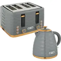 HOMCOM Waterkoker-toaster set met een 1,7 liter waterkoker en een 4-sleuf toaster, grijs