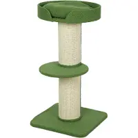 PawHut kattenboom, klein, 91 cm. Kraboom met kattenbed en platform, bekleed met lamswol, kleur groen