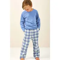 Little label pyjama met geruite broek Blauw Jongens Stretchkatoen Ronde hals - maat 110/116
