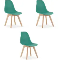 Leobert KITO Eetkamerstoelen – Set van 3 – Groen Kunststof – Naturelkleurige Kunststof Poten – Moderne Kuipstoel – Modern Design – Voor Eettafel, Keuken en Eetkamer