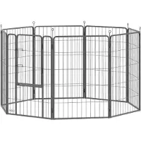 PawHut Puppyren, achthoekig, met 8 roosters, deur en grondpennen