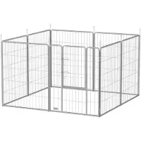 PawHut Welpenauslauf 100 cm Hoch, 8-TLG Hundelaufstall Welpenlaufstall mit Gurt und Tür, Freilaufgehege für kleine bis große Hunde, Meerschweinchen, Kaninchen, Stahl, Silber