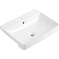 CERANO - Keramische wastafel - half inbouwmodel - Ravelo - wit, glanzend - 59,5 x 47,5 cm