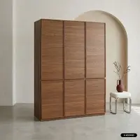 Sweeek Kledingkastmodule 6 deuren houtdecor met 1 kledingstang Walnoot