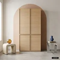 Sweeek Kledingkastmodule 4 deuren houtdecor met 1 kledingstang Naturel