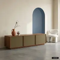 Sweeek Tv meubel met 3 deuren houtdecor en stof 180cm Walnoot