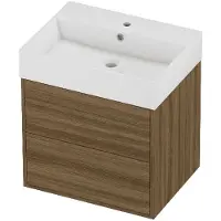 Proline Zara Badmeubel In Kader 60x46cm - 2 Laden Symmetrisch - Opbouwgrepen - Wastafel Midden Glans Wit - 1 Kraangat - Caramel Walnut
