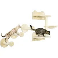 Northio Sprongtoren en 3 krabpalen, klimmuur met hangmat, beige en crèmekleurig