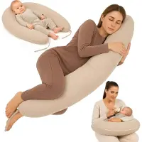 Totsy Baby Zwangerschapskussen 190 cm Mousseline Kussen – body pillow voor zwangeren steun rug buik hoes van katoen wasbaar afneembaar ergonomisch – OEKO-TEX gecertificeerd Beige