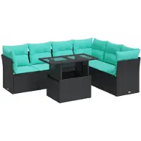 vidaXL 7-delige tuinmeubelset met kussens, zwart, polyrotan, acaciahout