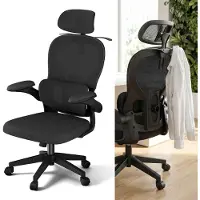 XMTECH Ergonomische bureaustoel, zwart, met netweave bekleding, inclusief kledinghaken, hoofdsteun, lendensteun, 125° kantelfunctie, draagvermogen 150 kg, geschikt voor thuiswerken