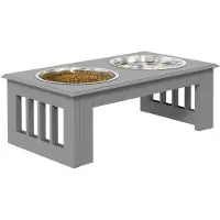 PawHut Erhöhter Hundenapf Futternapf mit 2 Näpfe Wassernapf 2 x 900ml Edelstahlnäpfen Fressnapf Futterstation Hundenäpfe für kleine Hunde Katzen Grau