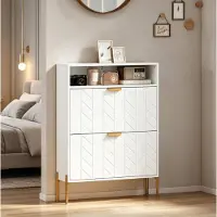 STILVORA Schoenenkast - Smal Met 2 Kleppen En Open Vak - Voor 12 Tot 16 Paar Schoenen - Wit - MDF En Spaanplaat - 80x23,7x110 Cm