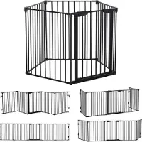 PawHut 2-in-1 puppyren - en haardhek - met deur - metaal - zwart