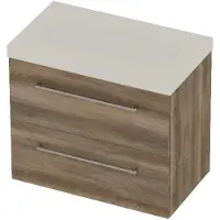 Basic Line Moby 46 Badmeubel 80x46x66cm - Opbouwgreep - Wastafel Midden Mat Wit - Zonder Kraangat - Scotch Oak - Badkamermeubels, Badmeubel Sets